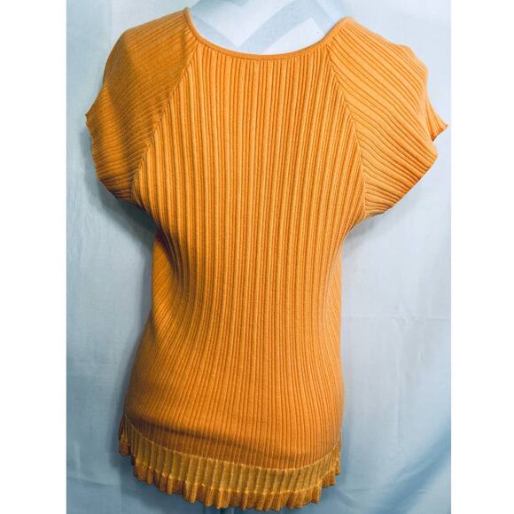 J. Jill Orange Ribbed Ruffle Edge Tee Top Blouse Large - Picture 9 of 16